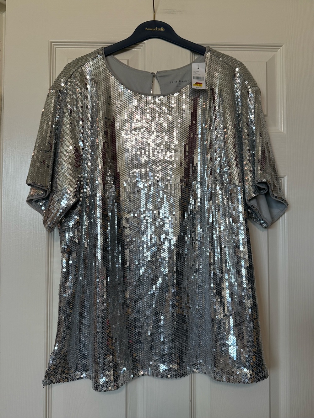 NWT! Lane Bryant Silver Sequin Short Sleeve Blouse- Size 16